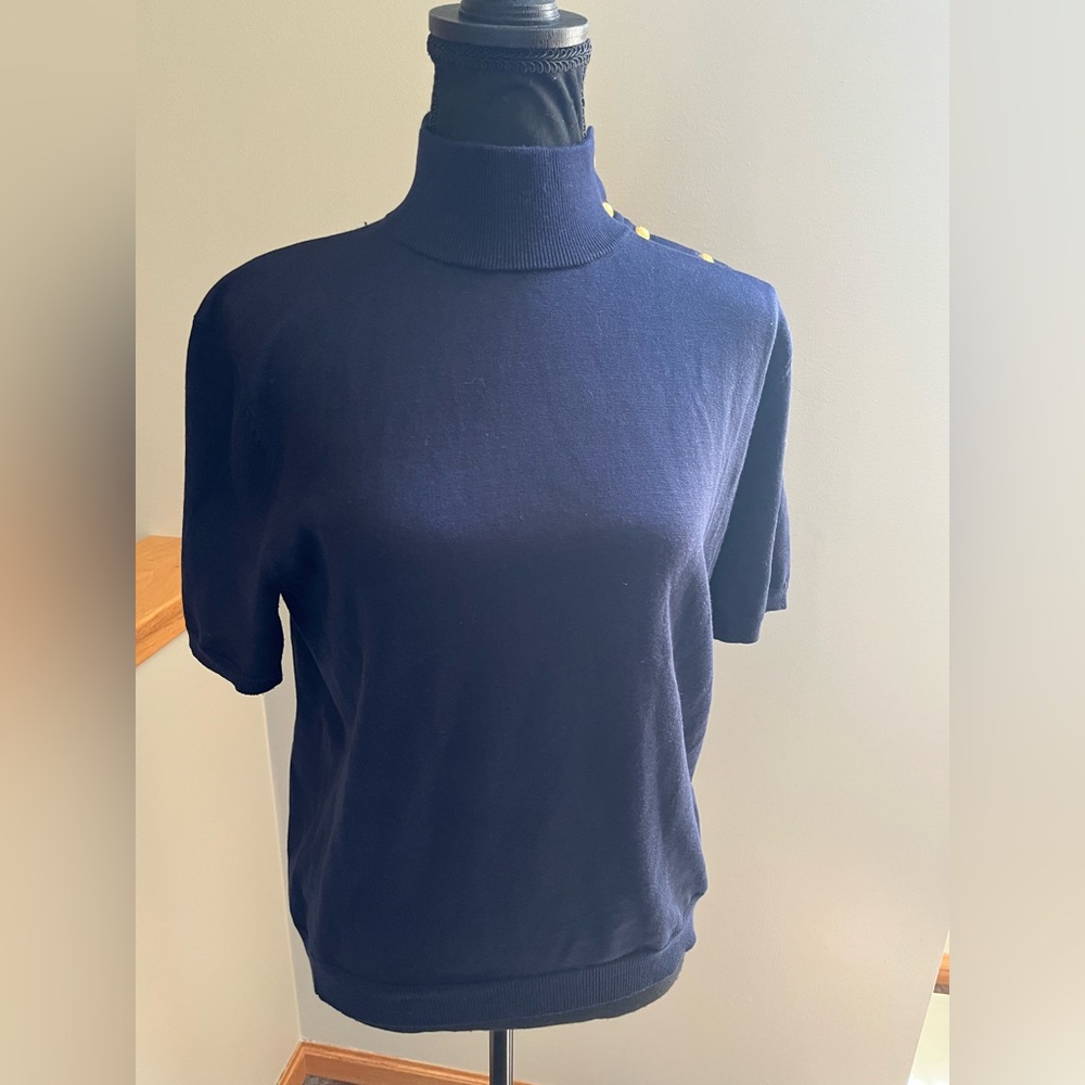 Women’s Lauren Ralph Lauren blue silk blend mock neck sweater blouse.Size large